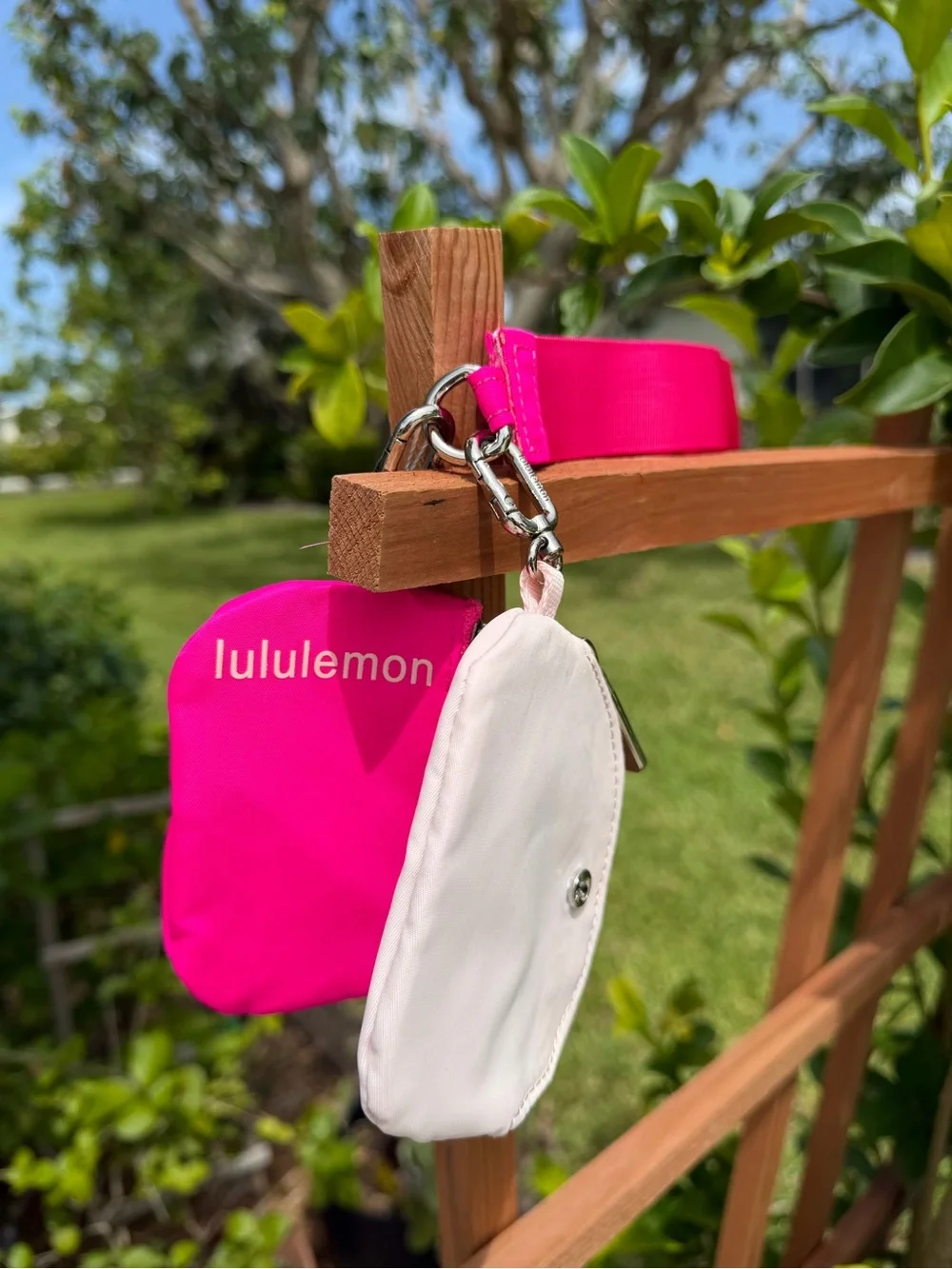 LULULEMON hot pink and cream dual pouch wristlet Keychain
